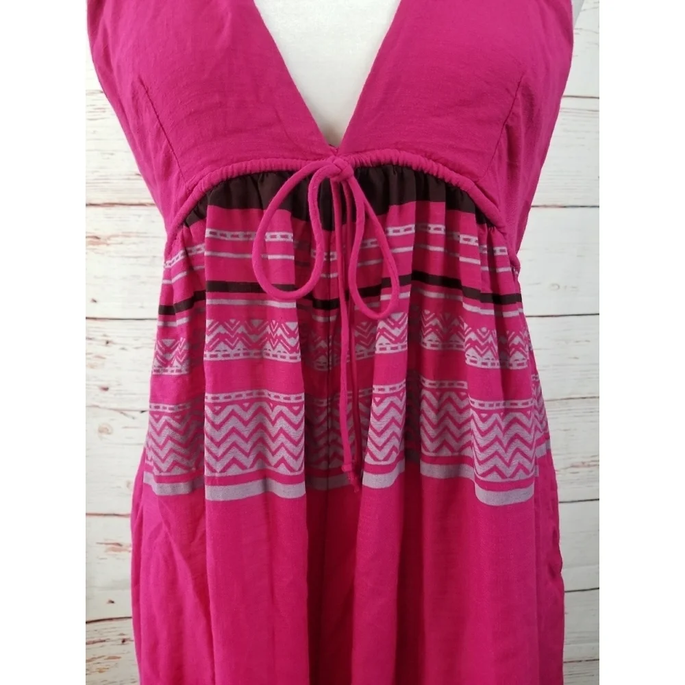 FREE PEOPLE // boho fuchsia print open back wide leg halter style jumpsuit